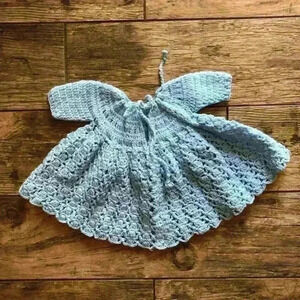 VTG handmade handcrafted crochet blue newborn infant sweater? top?